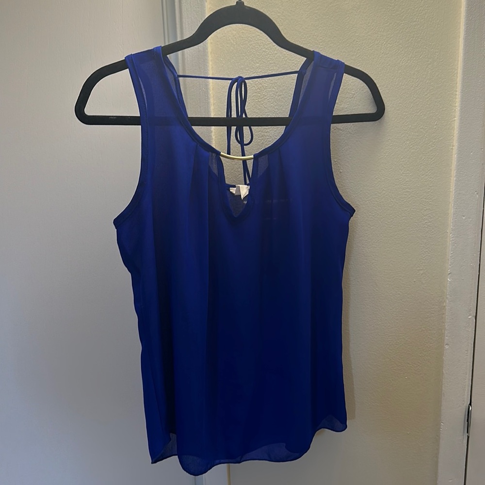 Women’s royal blue tank top with gold detail